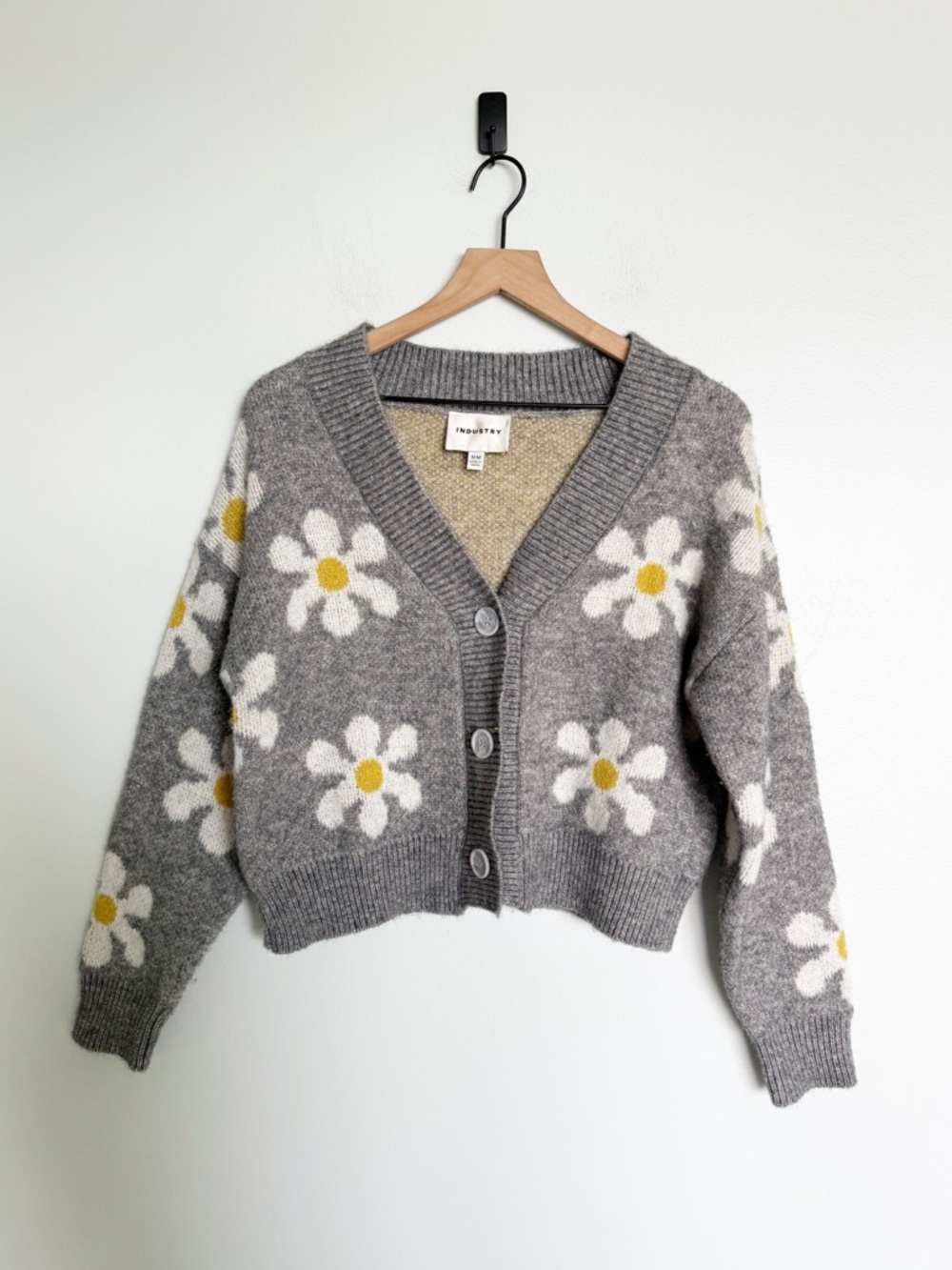 Industry Republic Clothing Gray Cropped Daisy Cardigan